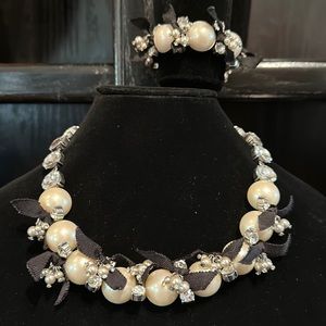 Stunning Pearl & Rhinestone Special Occasion Necklace And Bracelet By Ann Taylor